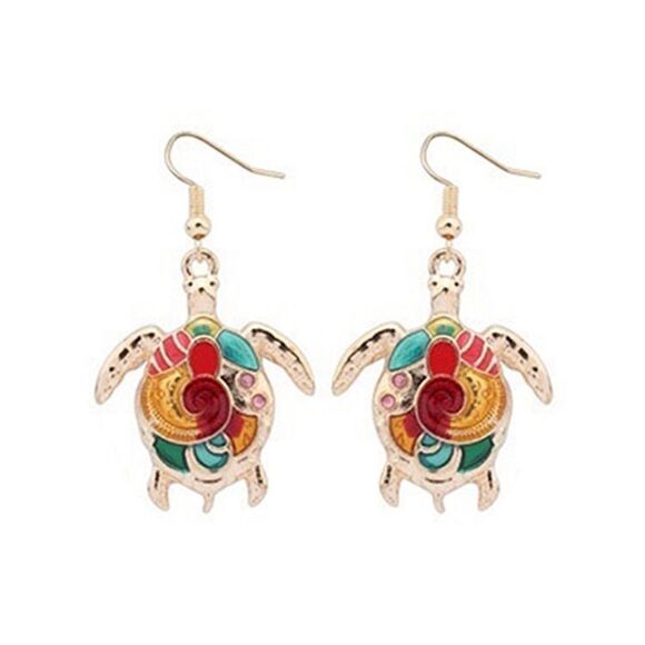 Multicolored Enameled Turtle Earrings - Picture 3 of 13